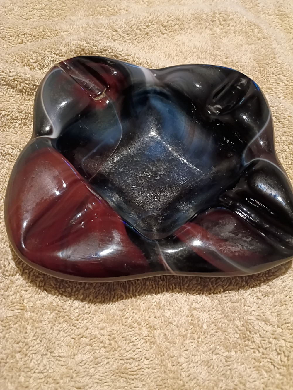 Vintage Hand Crafted Imperial Heavy Purple Slag Glass Ashtray-USA